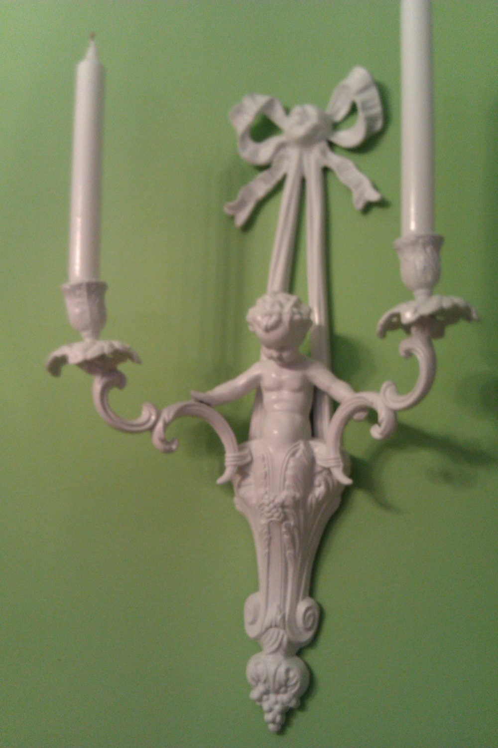 OMG pair cherub wall sconce s candle holder white shabby chic angel antique bronze cottage
