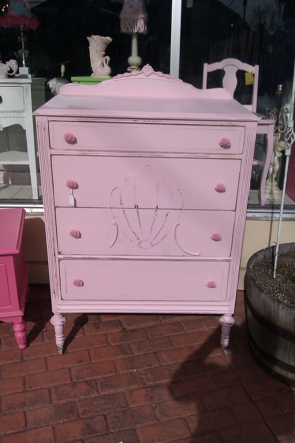 antique chic pink dresser shabby distressed roses vintage cottage prairie