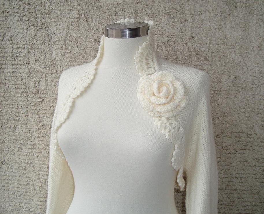 Dreamy Bridal Ivory Shrug Knitting Undecorated Long sleeved NR:01