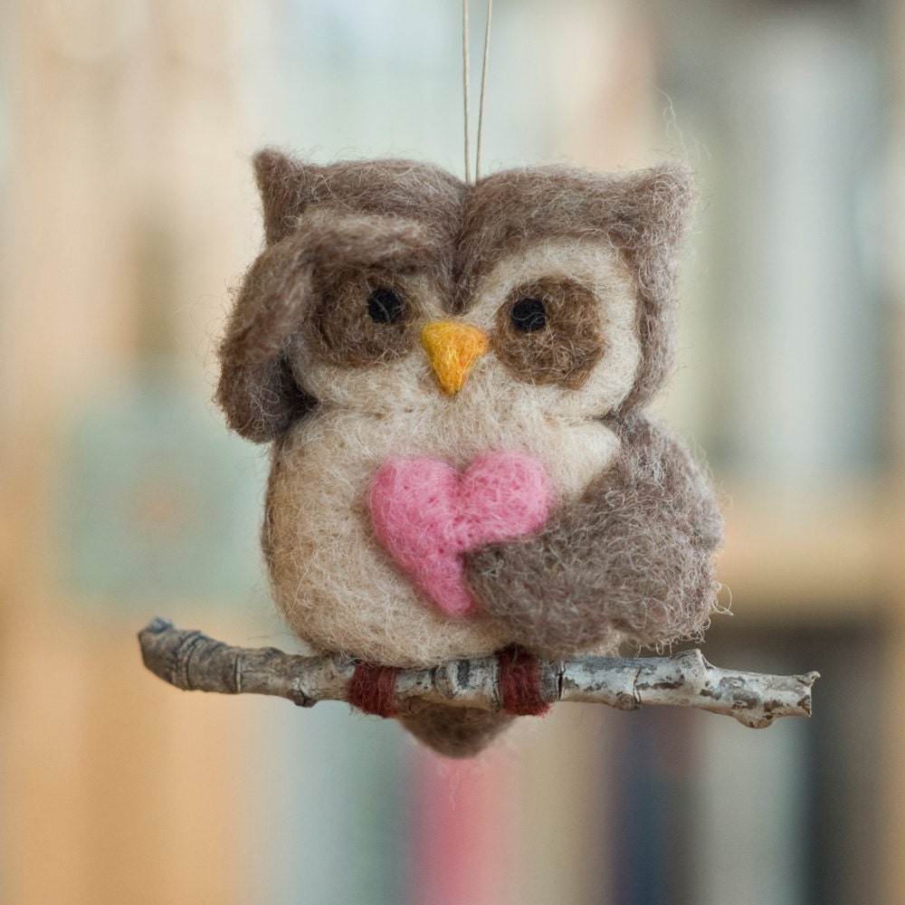 Needle Felted Owl Ornament - Searching with Heart