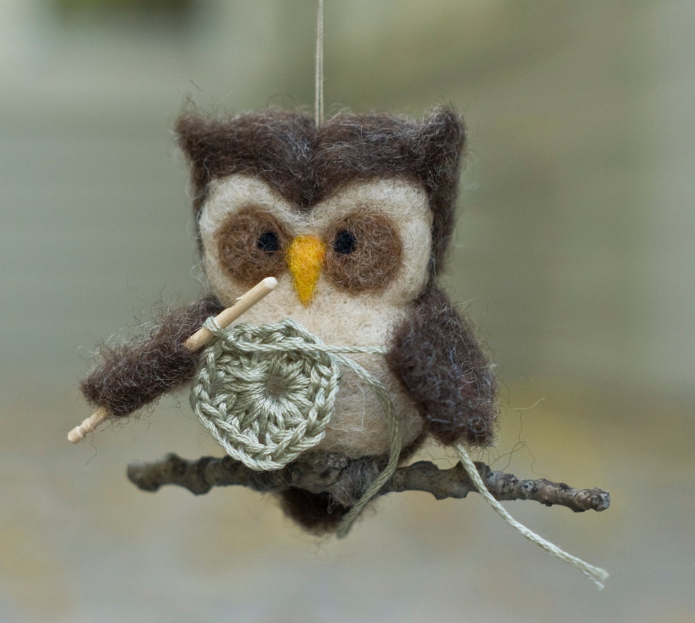 Needle Felted Owl Ornament - Crocheting