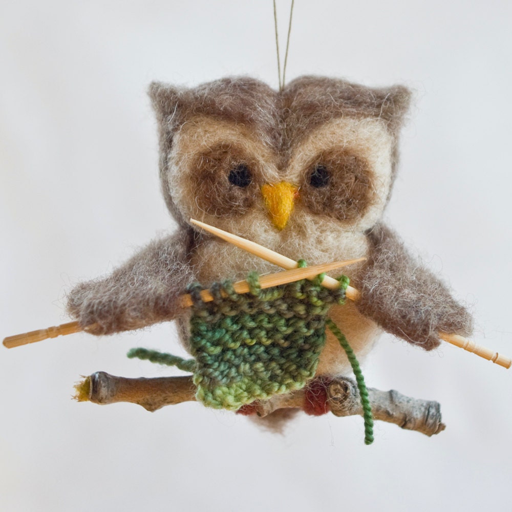 Needle Felted Owl Ornament - Knitting