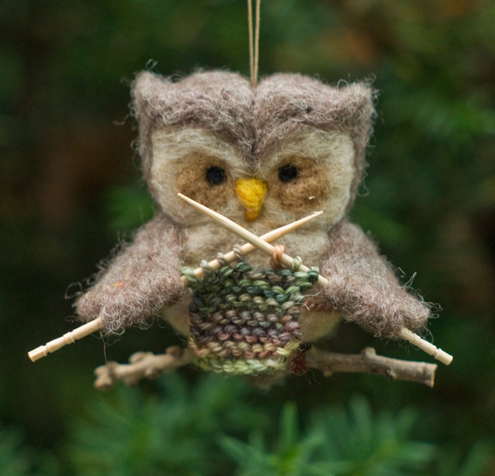 Needle Felted Owl Ornament - Knitting