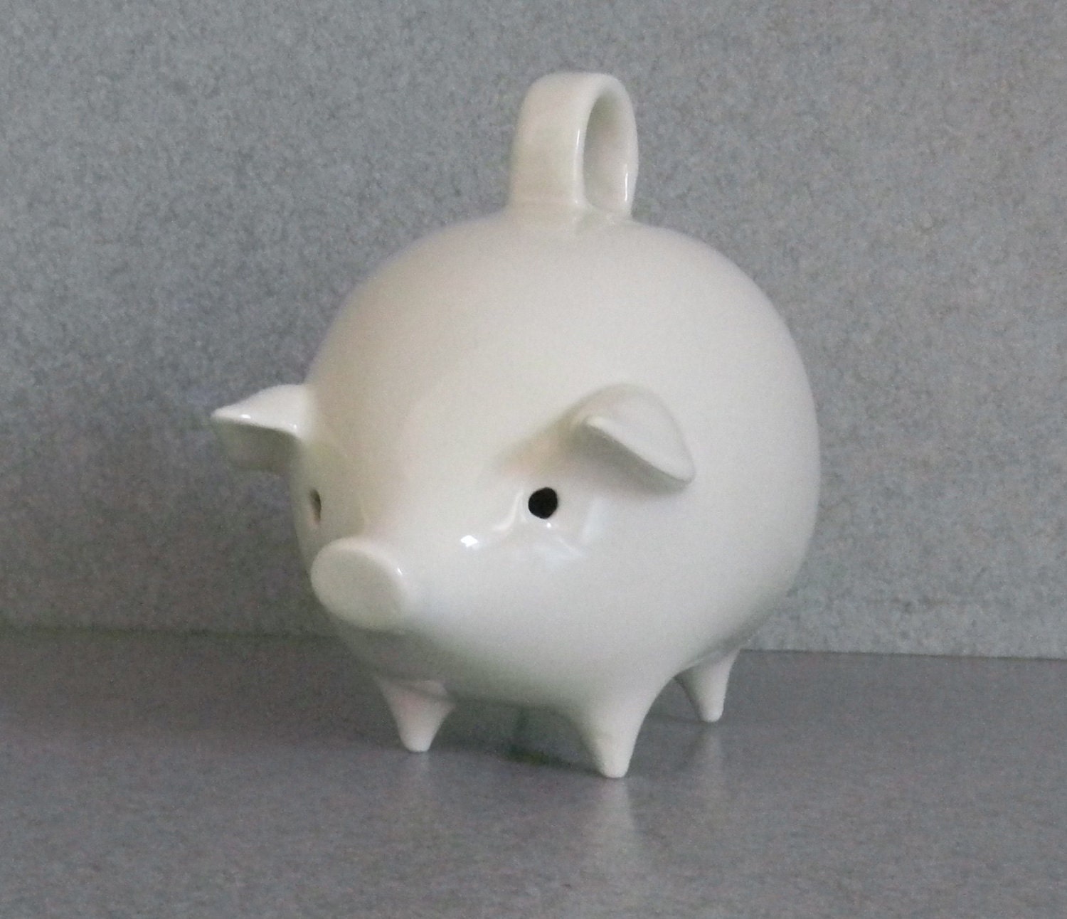 Vintage White Ceramic Piggy Bank No stopper  Break or shake it------- Ready to Ship Pig