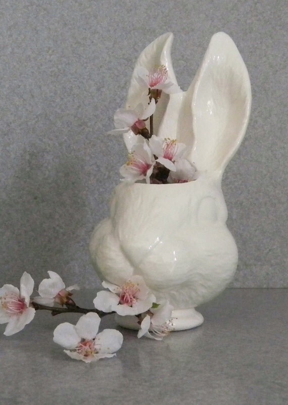 Small White Bunny doll head with attached by SueSueSueCrafts