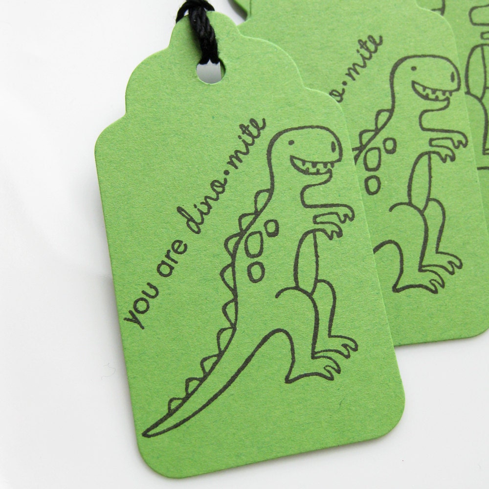Dinosaur Tags You are Dino-Mite - Set of 8 - Custom Colors Available - Kids Birthday Party Favor Tags Dinosaur Birthday Party Tags Il_570xn