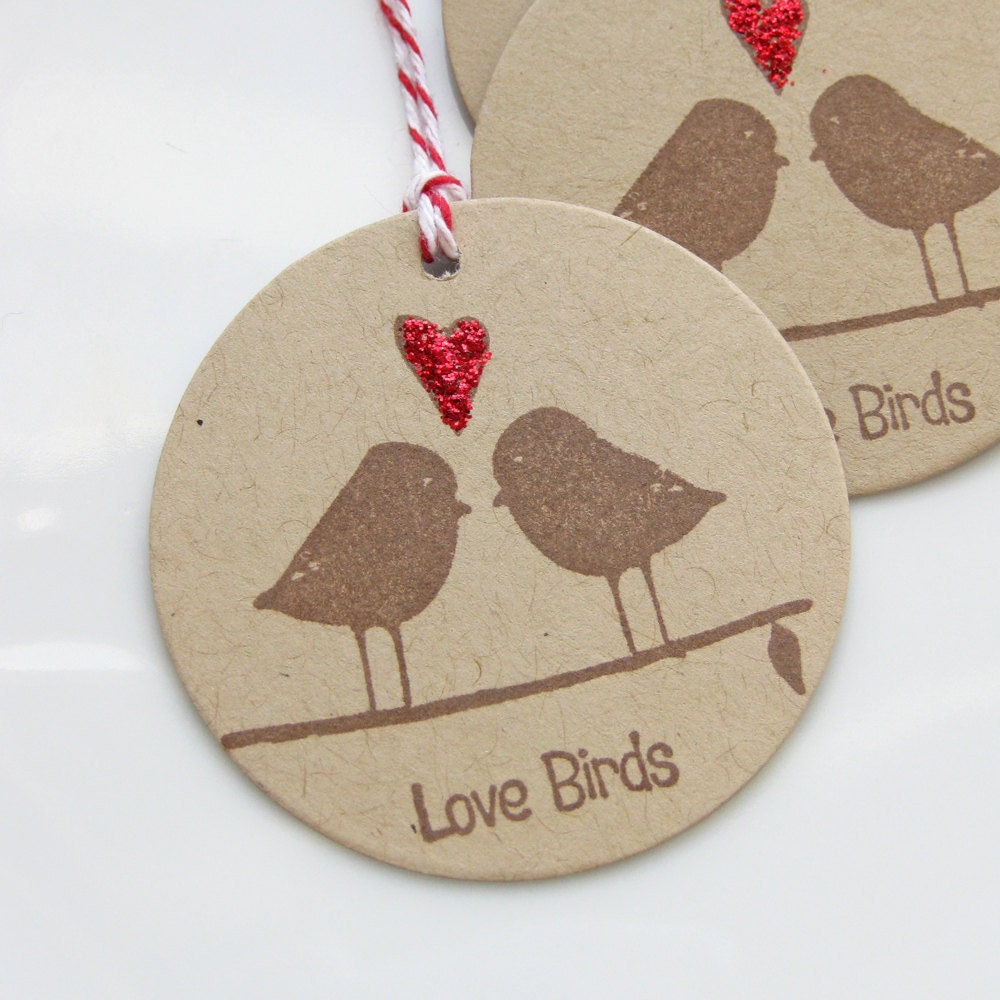 Love Bird Tags Glitter Heart - Set of 6 - Custom Colors Available - Bridal Shower Wedding Favor Tags Il_570xn