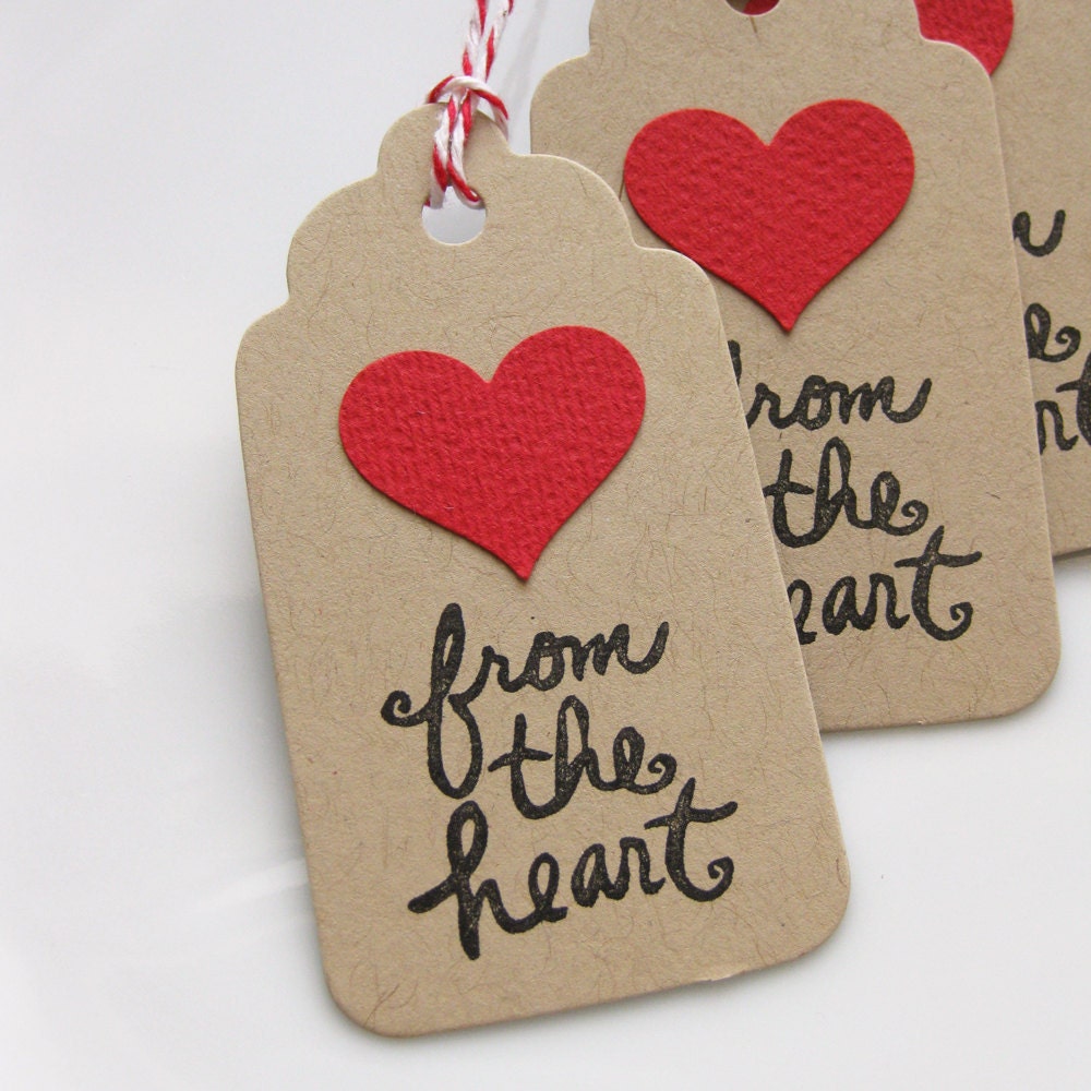 Heart Tags From the Heart - Set of 8 - Valentine's Day Tags Heart Favor Tags Wedding Tags Bridal Shower Tags Il_570xn