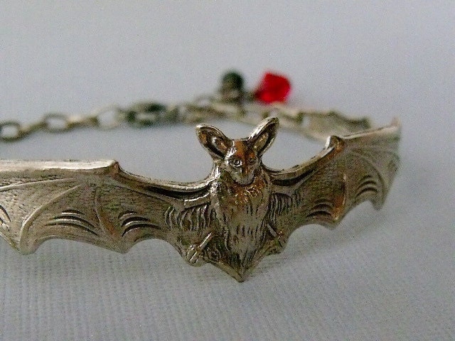 Antique Silver Gothic Style Bat Bracelet