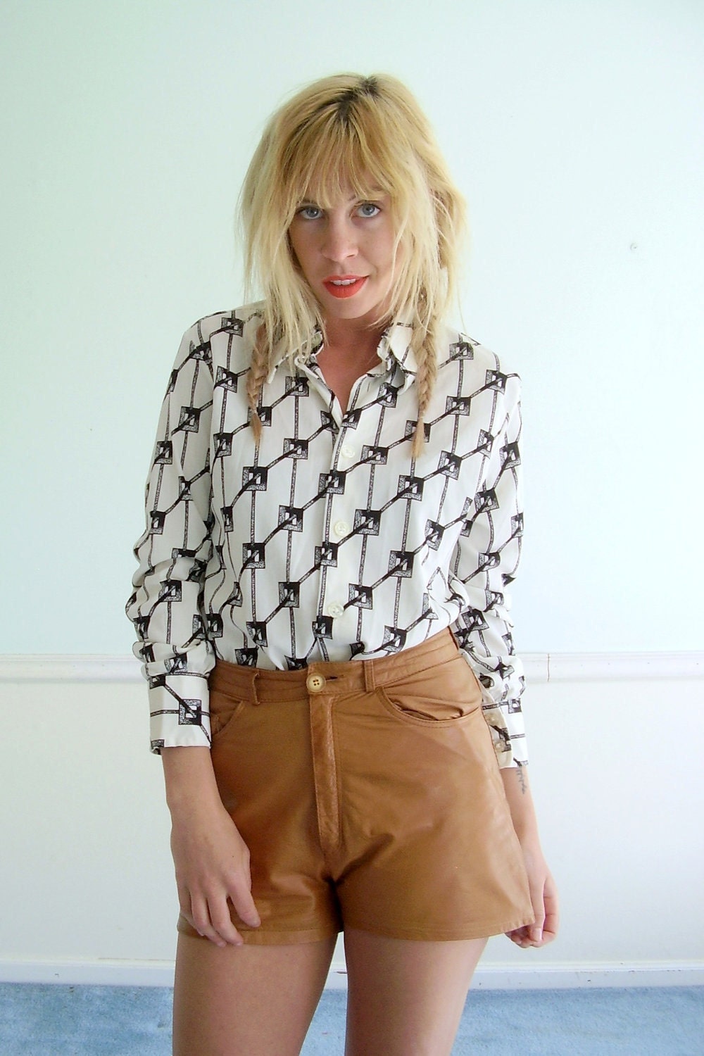 Givenchy for Chesa Vintage 70s LS Printed Geometric Shirt Top MEDIUM M