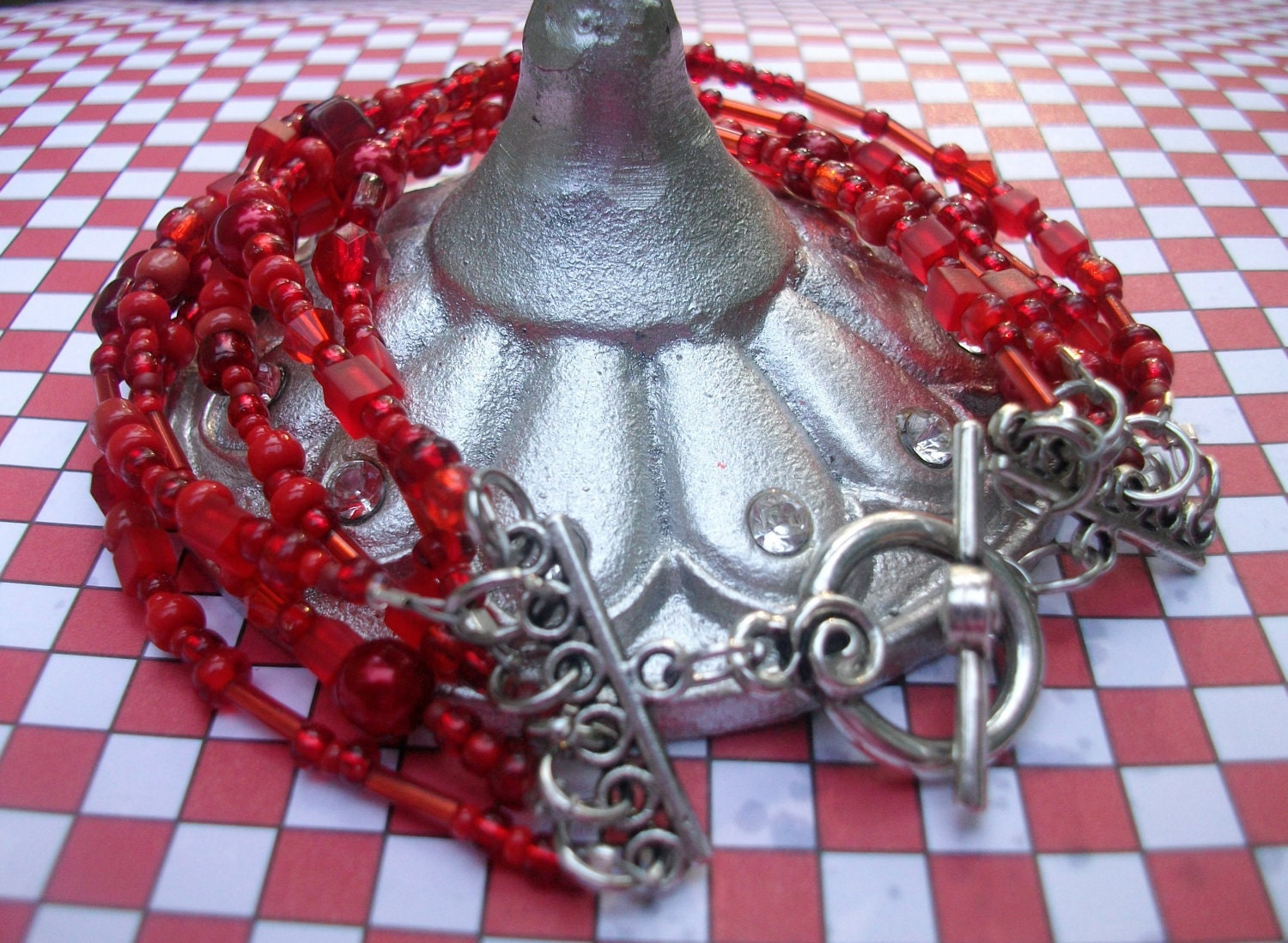 SALE / Beautiful Red Glass beaded Bracelet / Red Glass beaded Toggel Clasp Bangle
