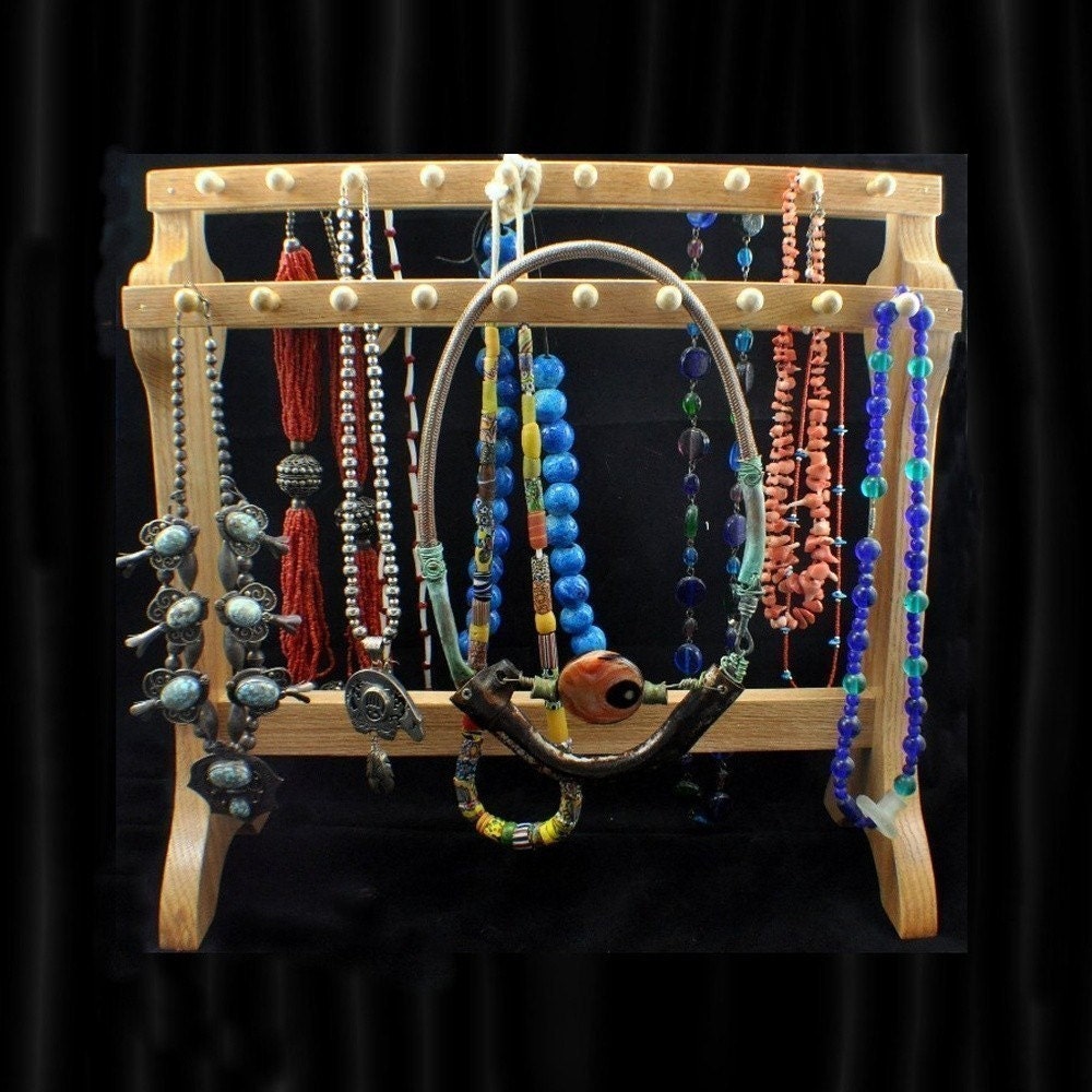 Oak Standing Necklace Holder Storage Holds 40 or More