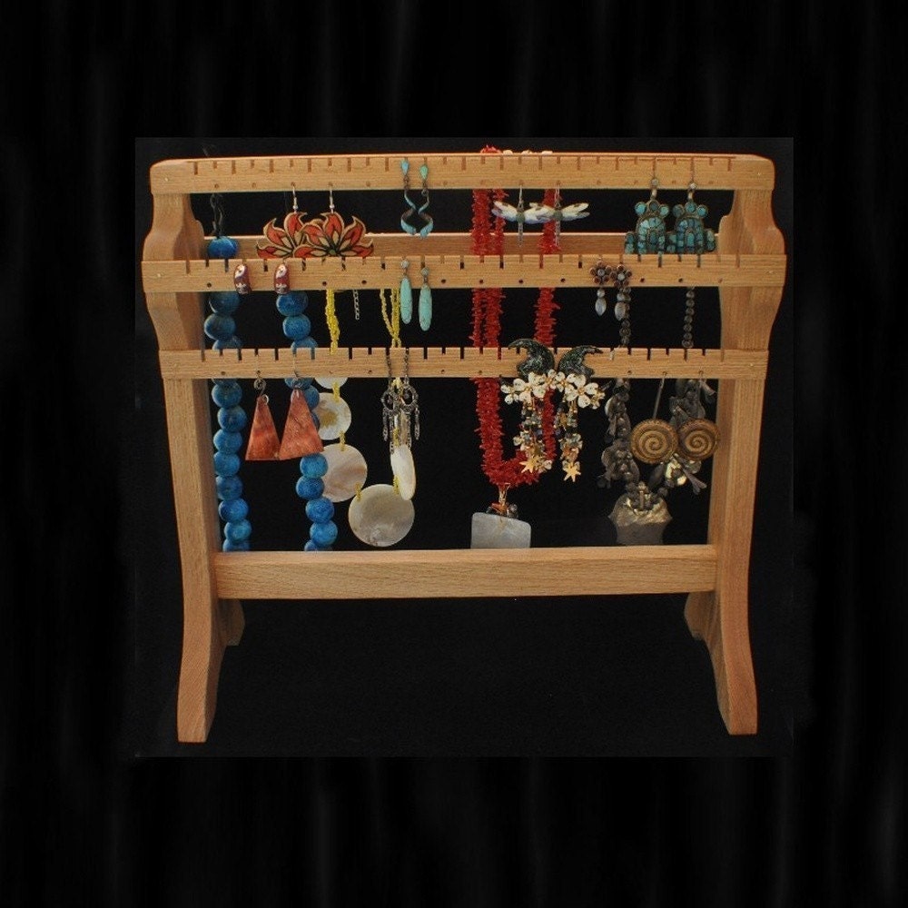 Oak Standing Combo Necklace and Earring Holder Storage Organizer