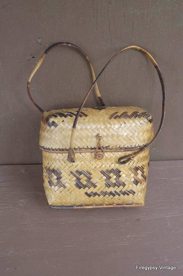 ON SALE vintage bamboo basket box purse