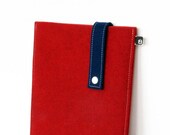 iPad case: Red and navy wool felt with white snap - fits iPad 1 / iPad 2 / iPad 3