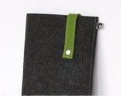 iPad case: Charcoal and olive wool felt with white snap - for iPad 1 / iPad 2 / iPad 3