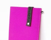 iPad case: Fuchsia and charcoal wool felt with white snap - for iPad 1 / iPad 2 / iPad 3