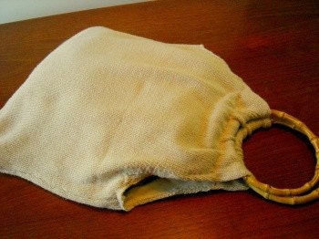 Beige Sweater Purse/Tote with Bamboo Handles