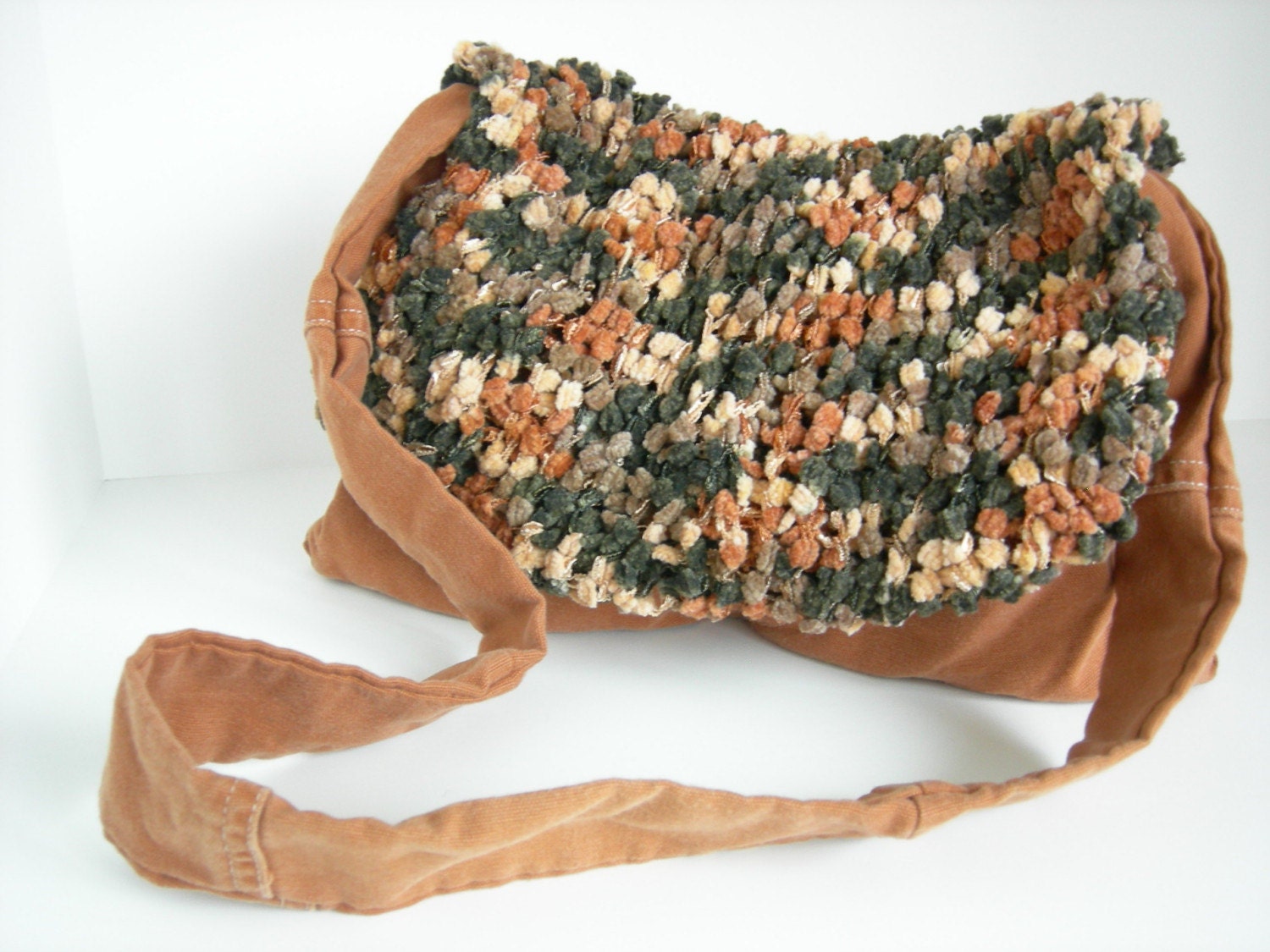 SALE-  Cotton Twill Purse with Mocha Madras Knit Flap