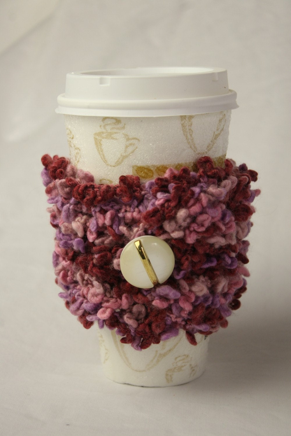 Coffee Cup Cozy Pink and Brown Boucle