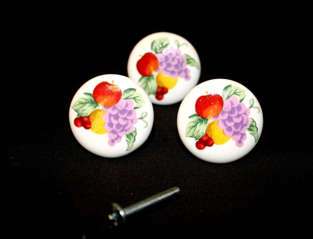 Vintage Fruit Ceramic Cabinet Door Knobs - apples - oranges - grapes - cherries -  Household Door knob