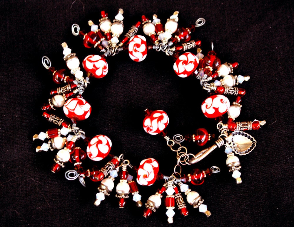 Sterling Silver Charm Bracelet - Red - White - Jewelry bracelet