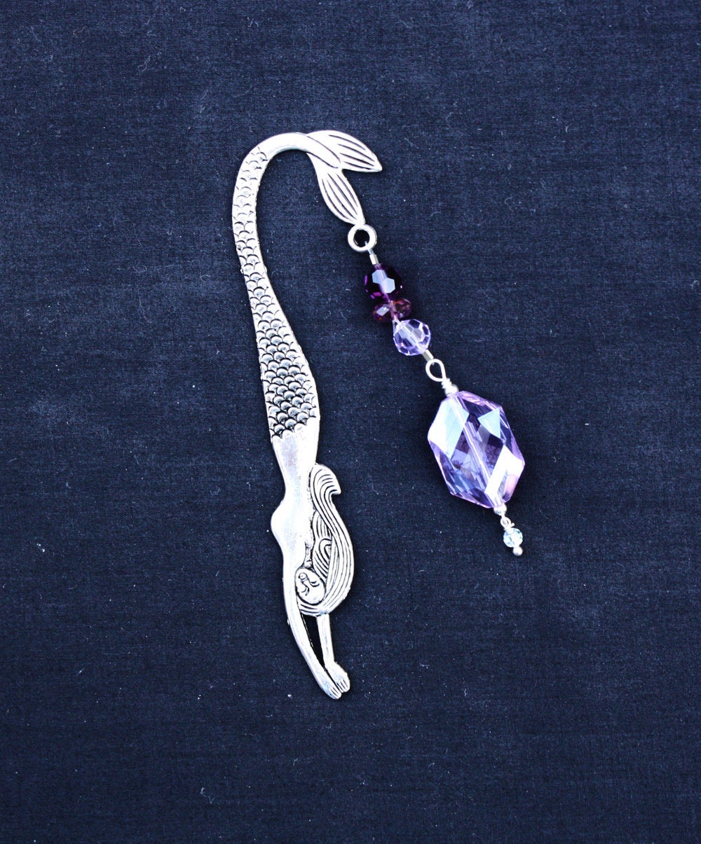 Mermaid Bookmark - Lavender Crystal - Pewter- Housewares Bookmark