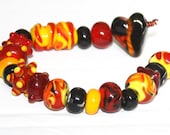 Heart Lampwork Beads - Orange - Yellow - Black - Red - Supplies Bead