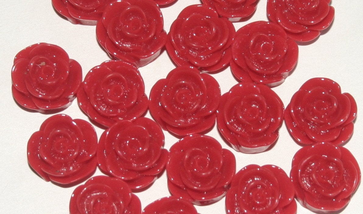 Red - Resin Flower Cabochon - 13mm - Rose - 20 pieces