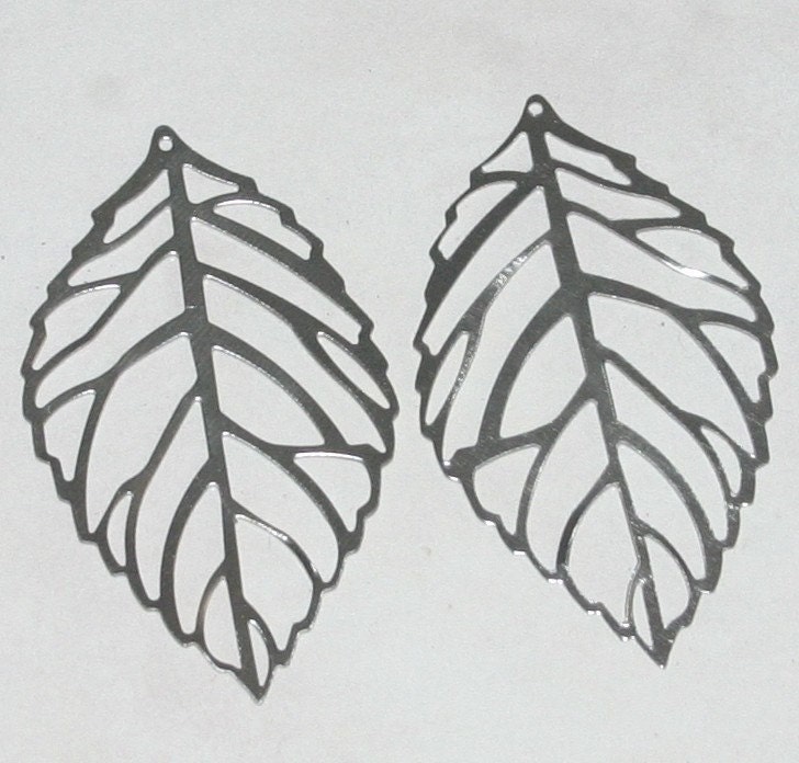 Silver Leaf Charms Pendants 31 x 54mm, 20 Pieces