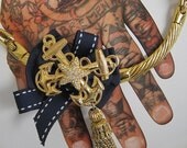 Safe Return to Port : Rockabilly Pinup Girl Choker Necklace Vintage Double Anchor and Tassel Nautical Statement Resort Wear Runway Fashion