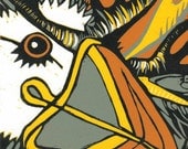 Puffin and Caribou Woodcut