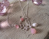 Pink Chalcedony Charm Necklace, Multi Strand Chain Necklace, Gemstone Charm Necklace, Gift