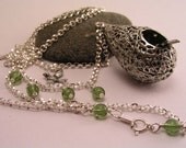 Unique Bird Nest Pendant Necklace, Long Bird Nest Nature Charm Necklace, Long Silver Chain Necklace, Gift