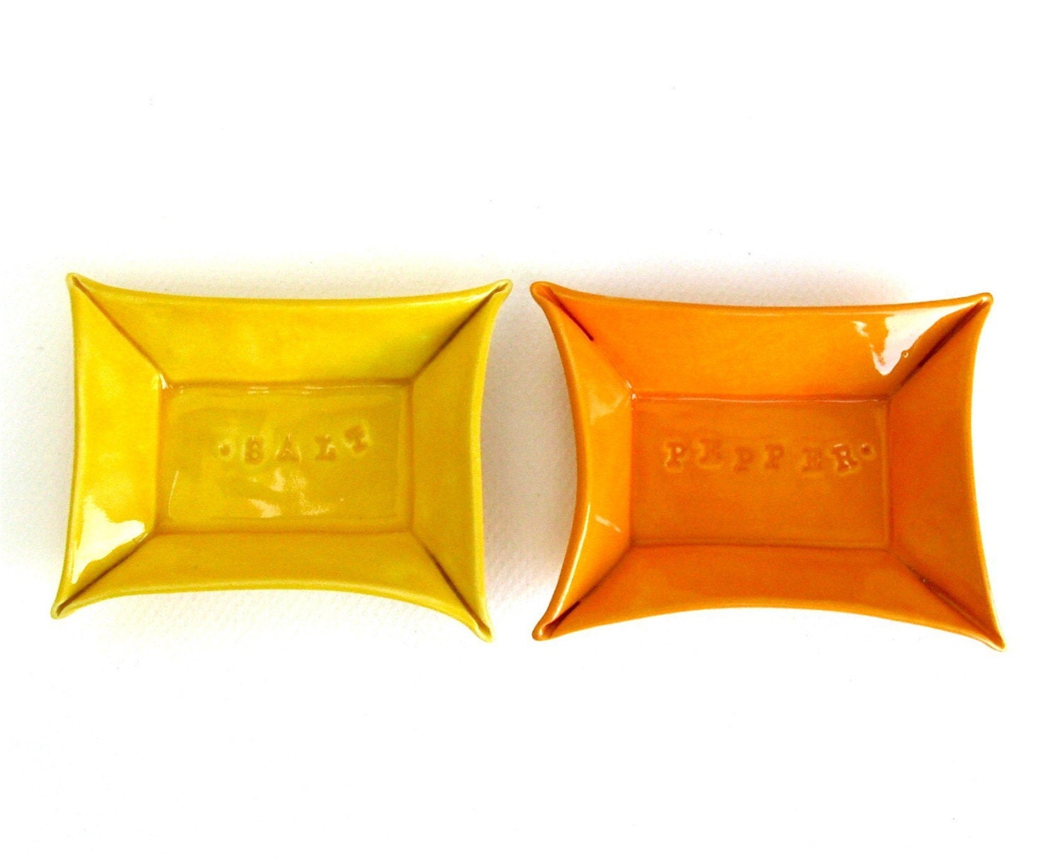 set of  salt and pepper whimsical hand built porcelain trays