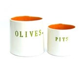 olives and pits  ....  hand built porcelain containers ...  vessels