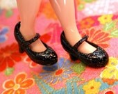 Blythe Black with silver glitter High Heeled Mary Jane shoes