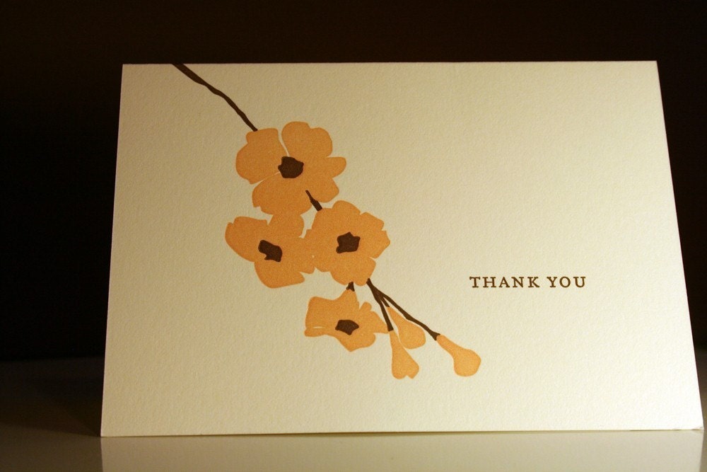 Pink Dogwood Letterpress Thank You Note Set