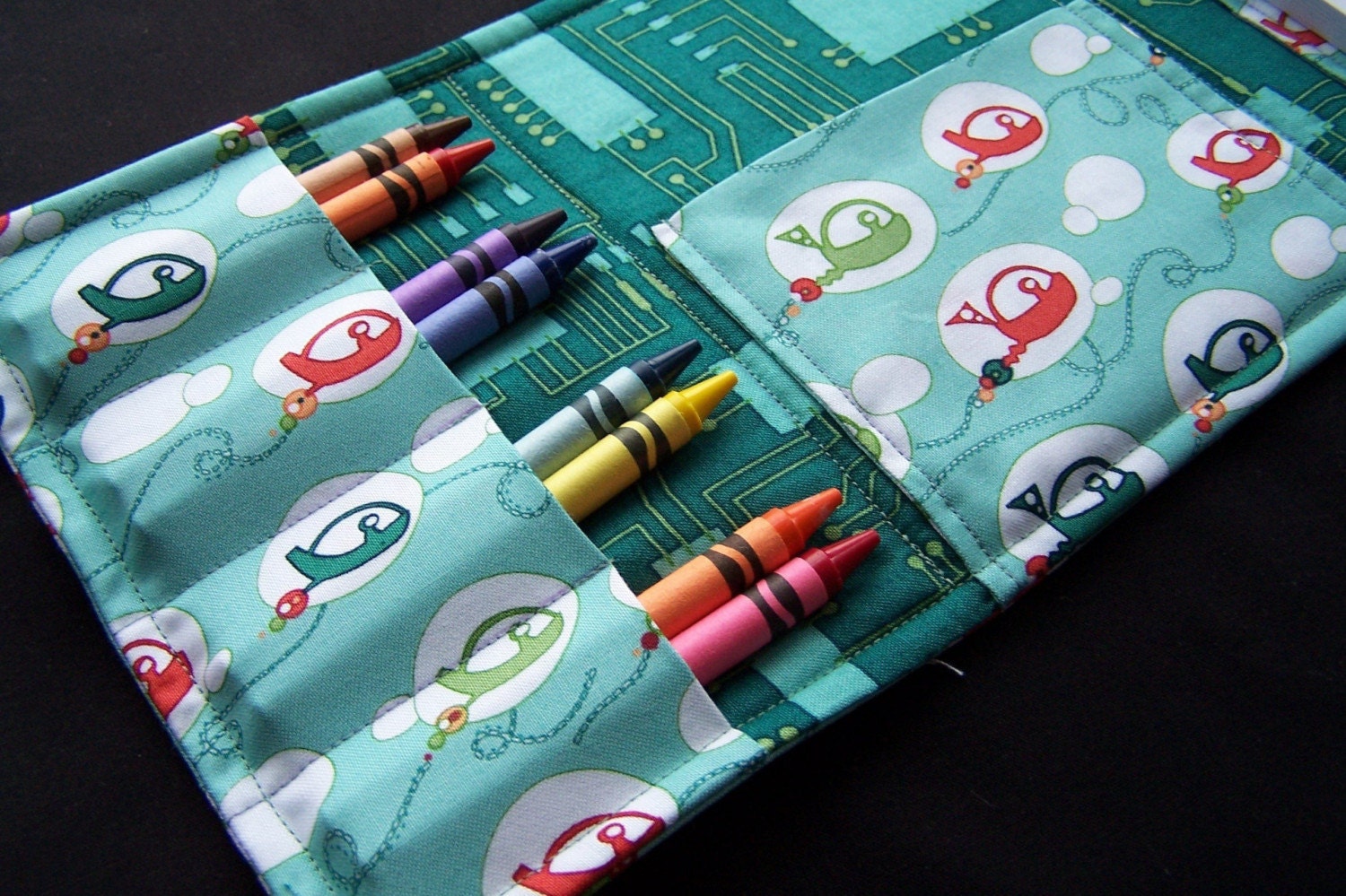 Coloring Wallet - Cogsmo Aqua Spaceships, Crayons and Paper Included