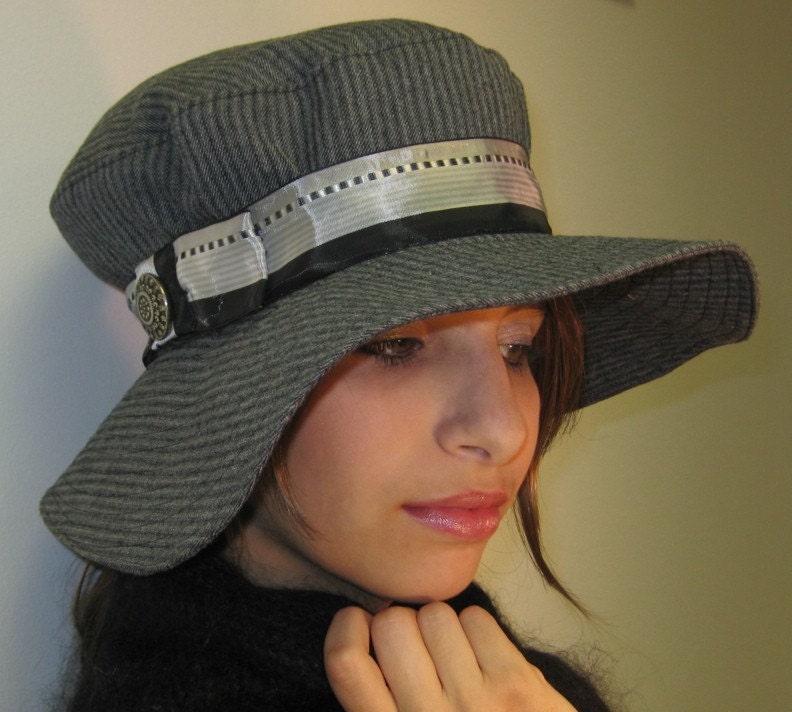 ON SALE/1920's Brimmed Menswear Stripe Cloche