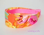Floral Fabric Headband 2 Inch Pink and Orange Fabric Preppy Headband