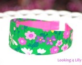 Vintage Fabric 2 Inch headband Pink Green Flower headband Girls Headband