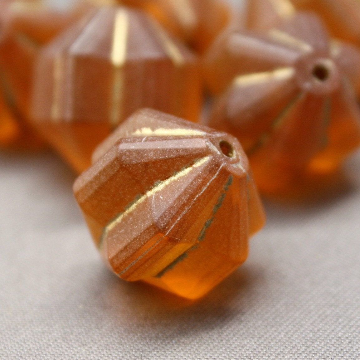 8 Vintage Topaz and Gold Fluted Star Lucite Beads 14mm