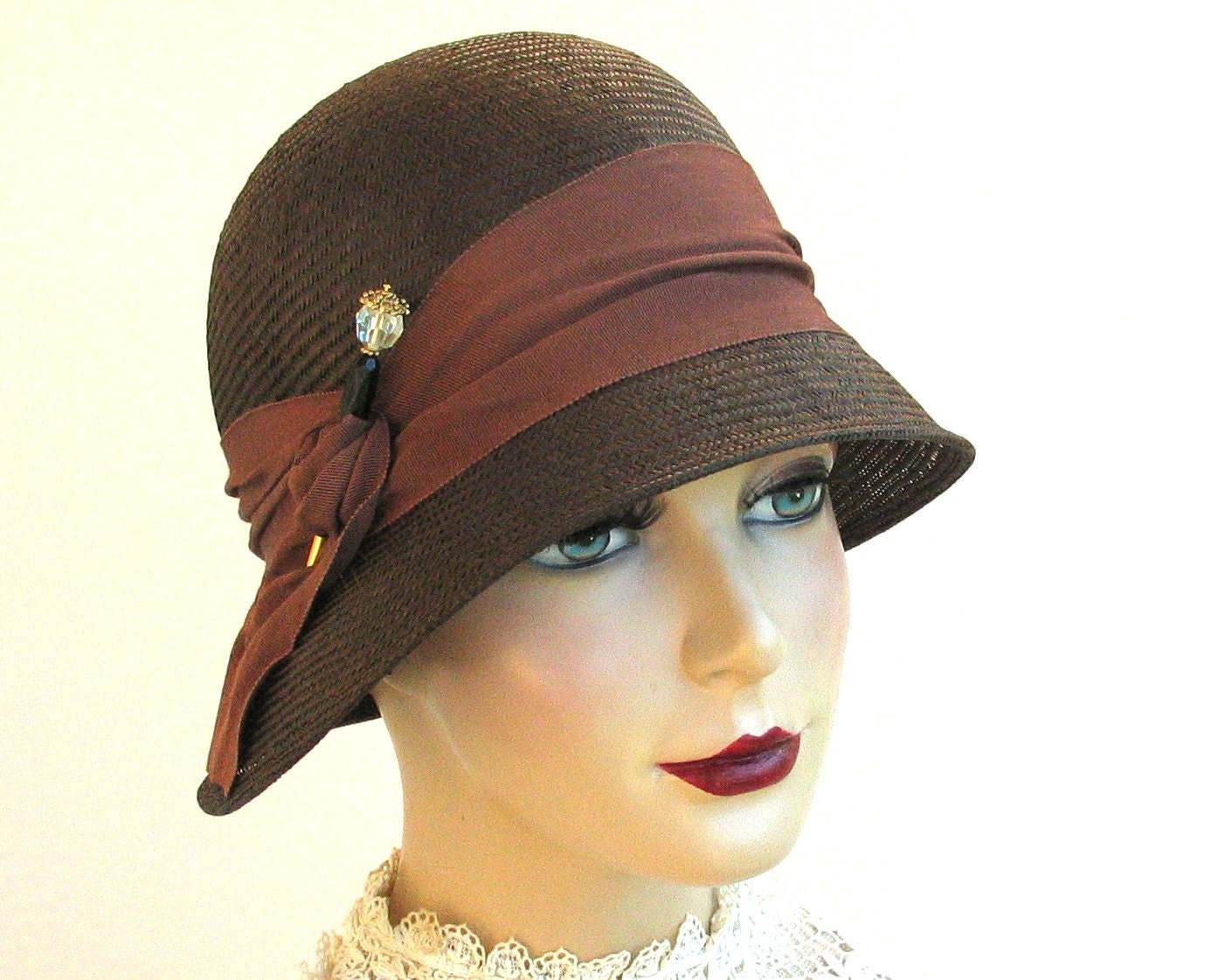 Brown Straw Cloche Hat- Women- Spring Fashion