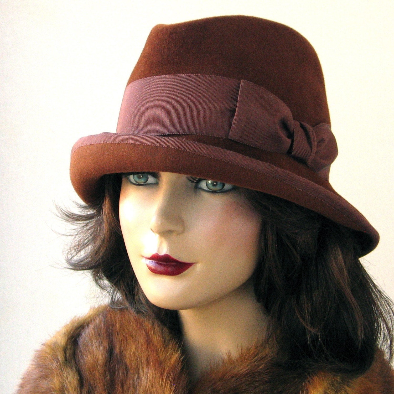 Brown wool velour fedora style hat