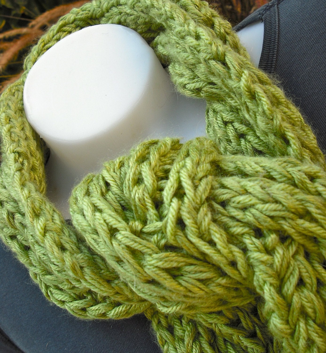 Cotton and Bamboo Cable Knit X-Long Scarf in Spring Green