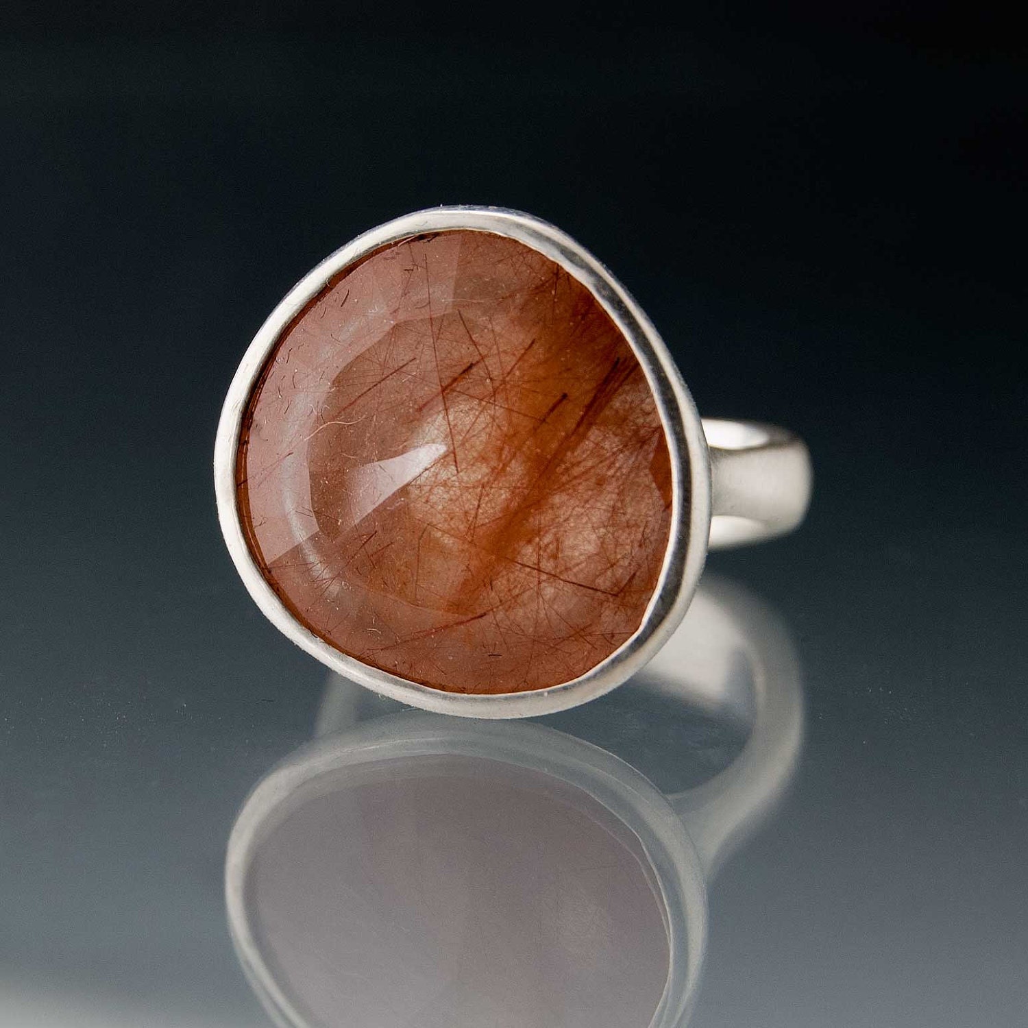 Pebble Ring - Large Rose Cut Rutile Quartz in Sterling Silver size 7.5 Gemstone Ring