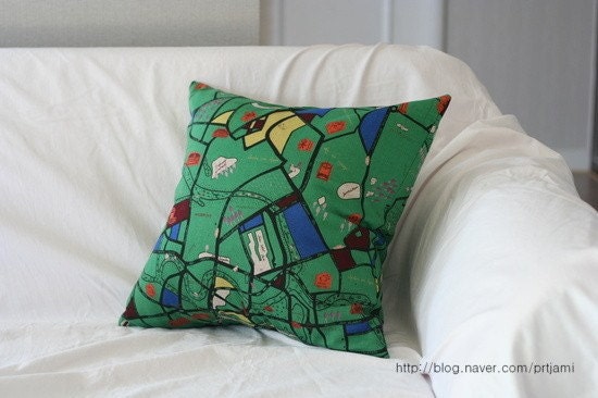 Berlin Map Illustrated Linen PIllow Case(Cover, Slip) - Vivid Green