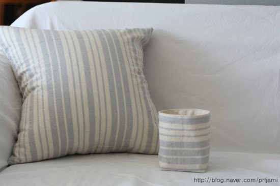 Soft Creamy Striped Linen Pillow Case(Cover, Slip) - Light Blue Grey