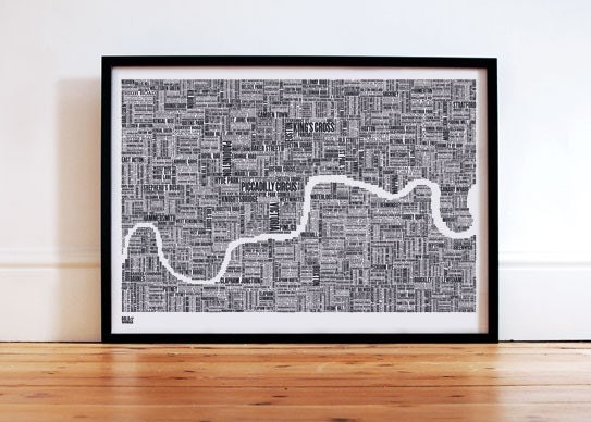 London Type Map in Duck Egg Blue - decorative screen print